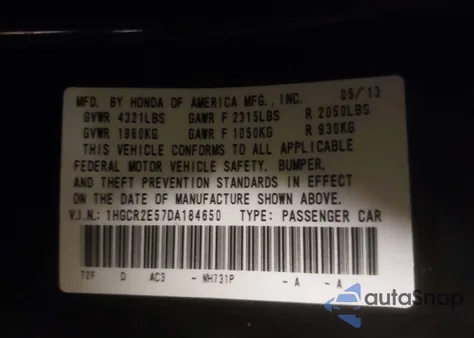 2013 Honda Accord Sport from USA, damaged, VIN 1HGCR2E57DA184650